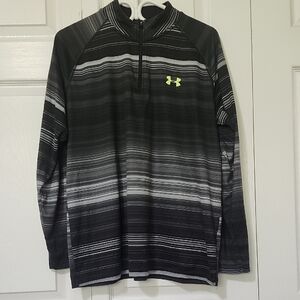 Under Armour Black and Gray Striped Half-Zip Top